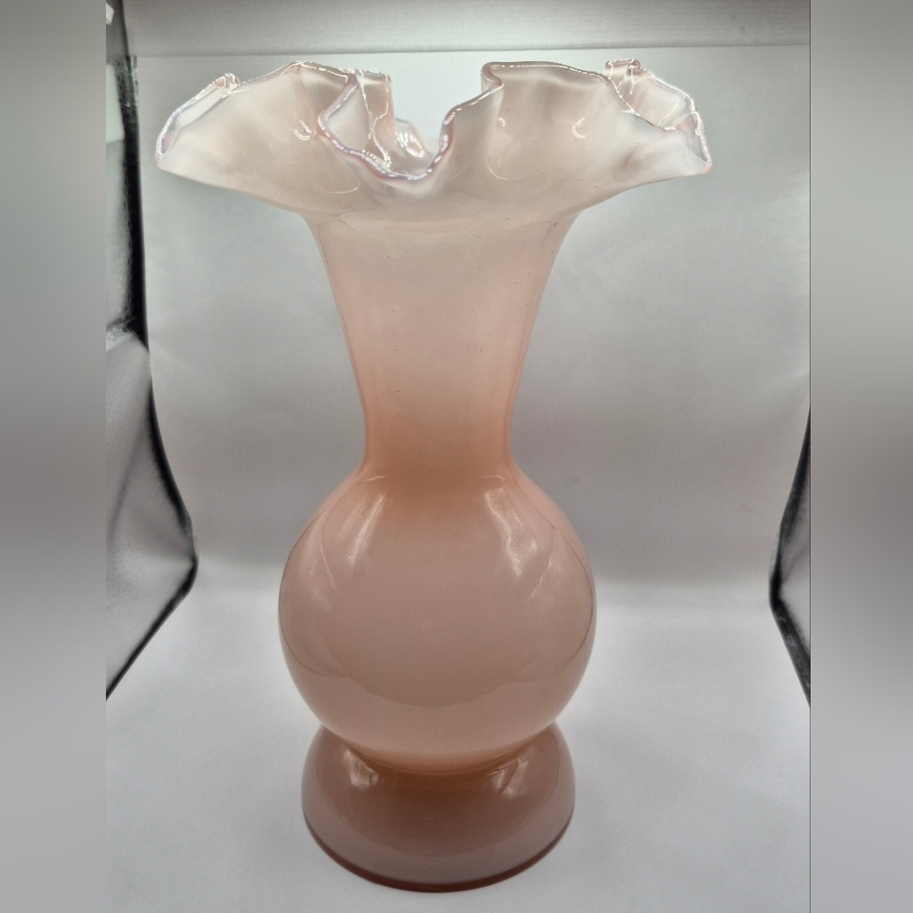 Fenton Pink Rose Overlay cased glass vase  1940s